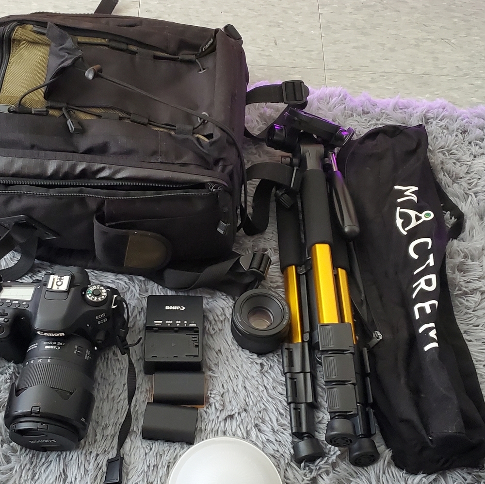 Canon EOS 80D,Charger,2 Batteries, 18-135 Canon Lens, Canon 50 Mm Lence, Tripod
